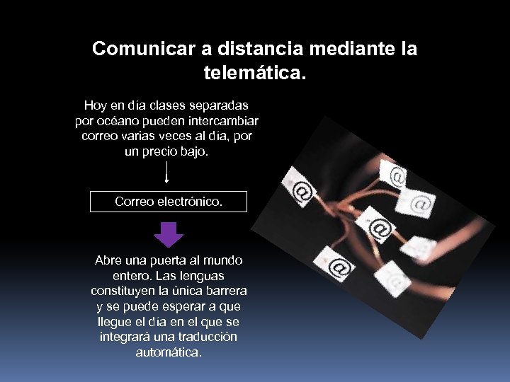 Comunicar a distancia mediante la telemática. Hoy en día clases separadas por océano pueden