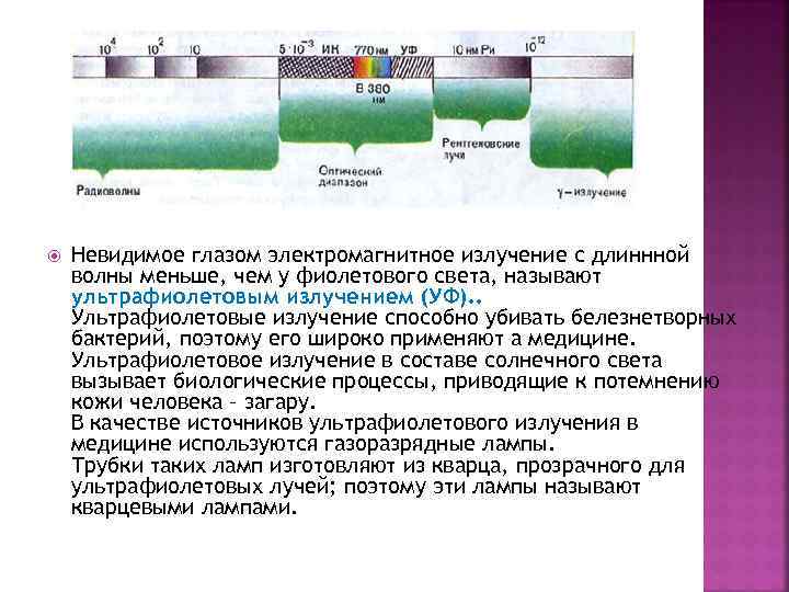  Невидимое глазом электромагнитное излучение с длиннной волны меньше, чем у фиолетового света, называют