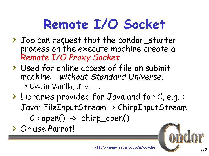 Remote I/O Socket › Job can request that the condor_starter › process on the