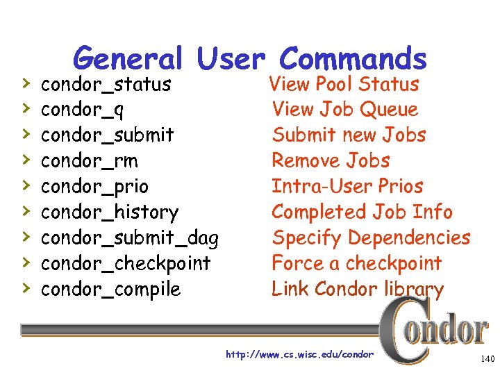 › › › › › General User Commands condor_status condor_q condor_submit condor_rm condor_prio condor_history