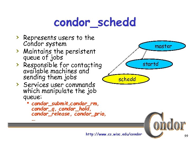 condor_schedd › Represents users to the › › › Condor system Maintains the persistent