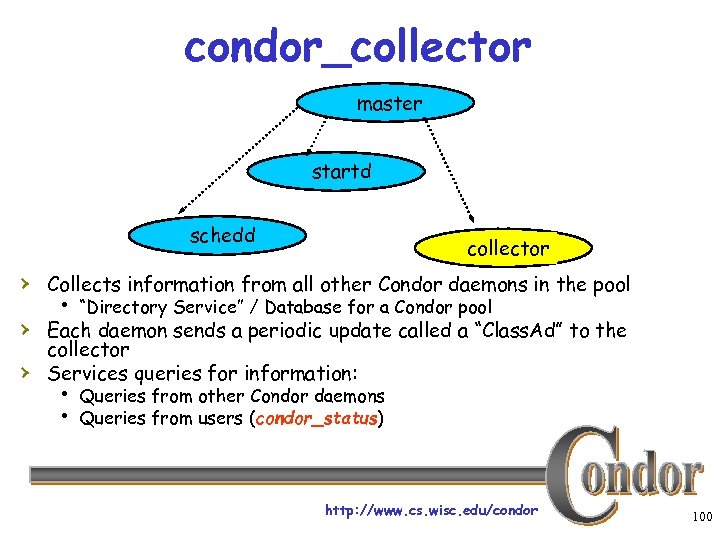 condor_collector master startd schedd collector › Collects information from all other Condor daemons in