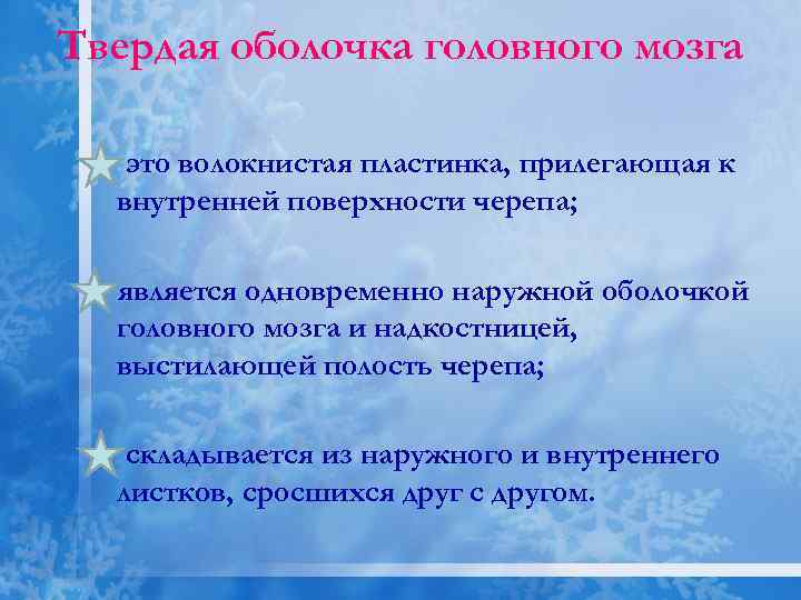 Твердая оболочка головного мозга это волокнистая пластинка, прилегающая к внутренней поверхности черепа; является одновременно