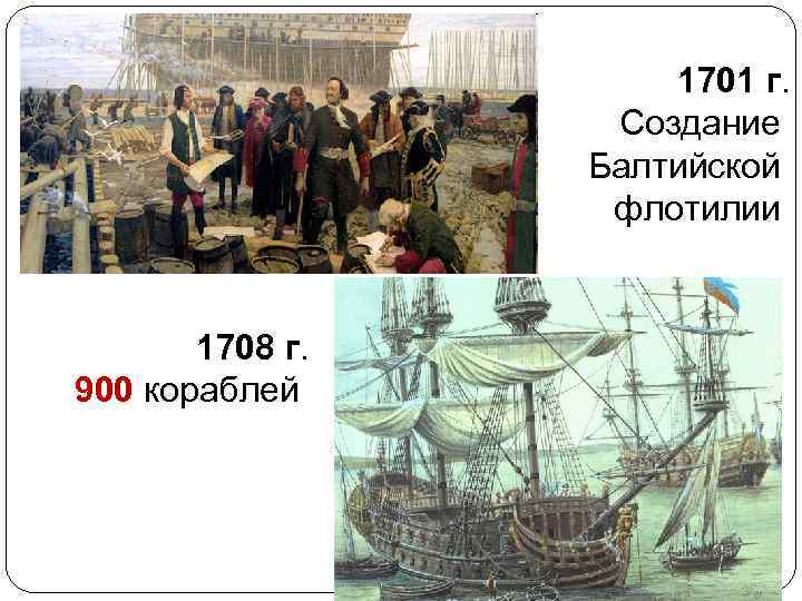 1701 г. Создание Балтийской флотилии 1708 г. 900 кораблей 