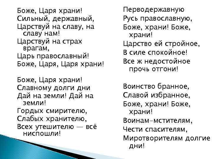 Русь державная православная песня текст. Боже царя храни. Слова гимна Боже царя храни.