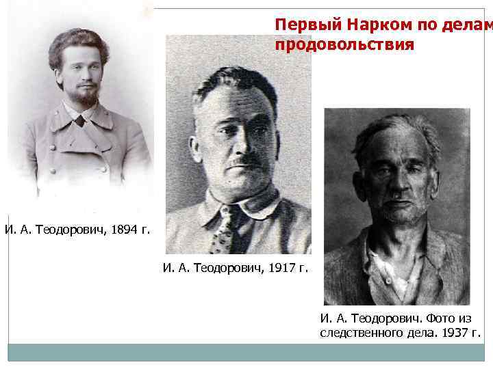 Первый Нарком по делам продовольствия И. А. Теодорович, 1894 г. И. А. Теодорович, 1917
