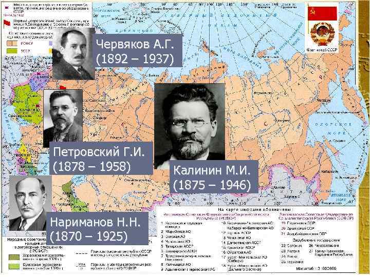 Червяков А. Г. (1892 – 1937) Петровский Г. И. (1878 – 1958) Нариманов Н.