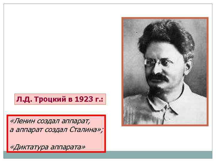 Л. Д. Троцкий в 1923 г. : «Ленин создал аппарат, а аппарат создал Сталина»