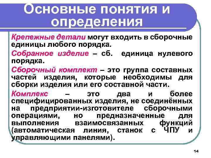 Основные понятия и определения Крепежные детали могут входить в сборочные единицы любого порядка. Собранное