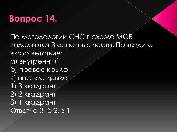 Вопрос 14. По методологии СНС в схеме МОБ выделяются 3 основные части. Приведите в