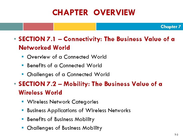 CHAPTER OVERVIEW Chapter 7 • SECTION 7. 1 – Connectivity: The Business Value of