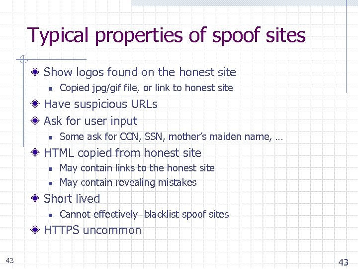 Typical properties of spoof sites Show logos found on the honest site n Copied