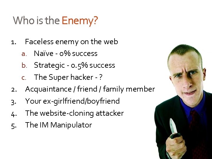 Who is the Enemy? 1. 2. 3. 4. 5. Faceless enemy on the web