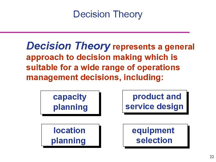 Decision Theory represents a general approach to decision making which is suitable for a