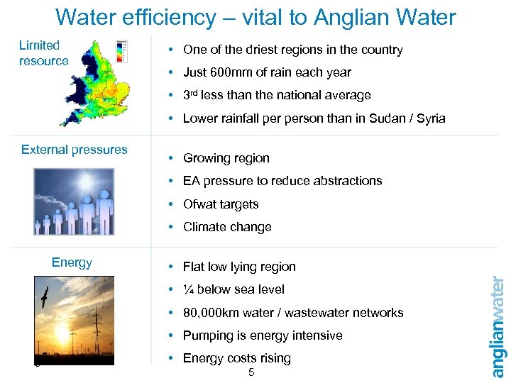 Water efficiency – vital to Anglian Water Limited resource • One of the driest