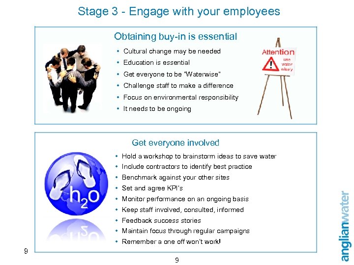 Stage 3 - Engage with your employees Obtaining buy-in is essential • Cultural change