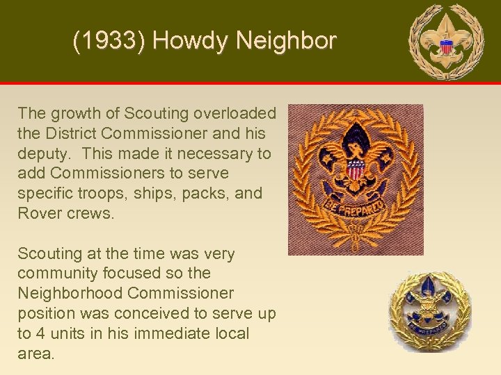 (1933) Howdy Neighbor The growth of Scouting overloaded the District Commissioner and his deputy.