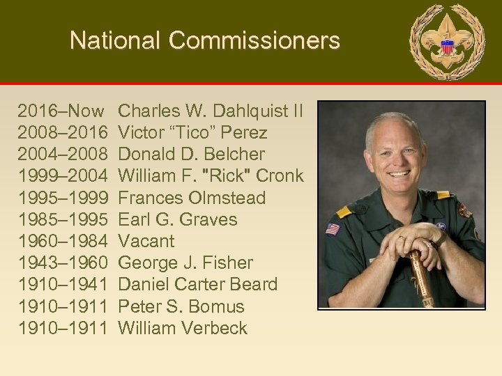 National Commissioners 2016–Now 2008– 2016 2004– 2008 1999– 2004 1995– 1999 1985– 1995 1960–