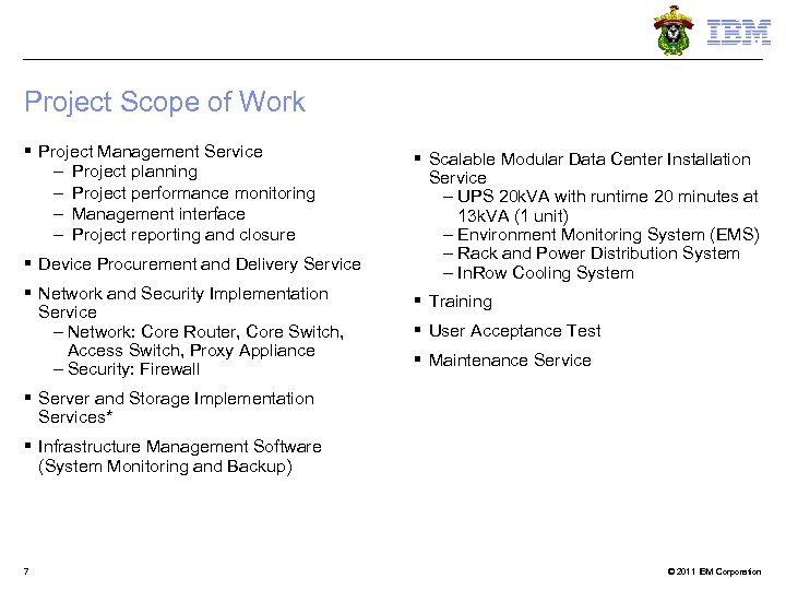 Project Scope of Work § Project Management Service – Project planning – Project performance