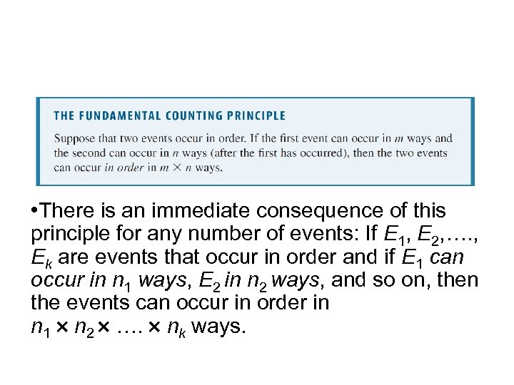 The Fundamental Counting Principle • There is an immediate consequence of this principle for