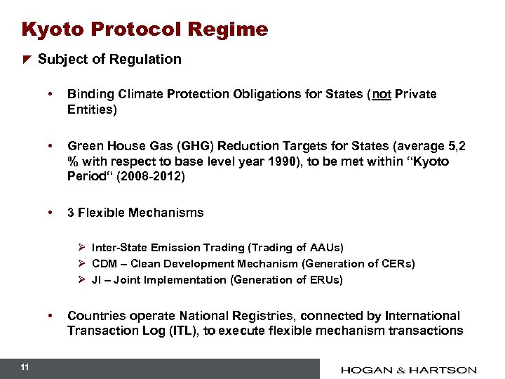 Kyoto Protocol Regime z Subject of Regulation • • • Binding Climate Protection Obligations