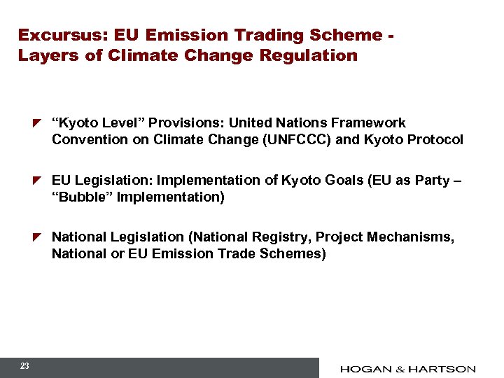 Excursus: EU Emission Trading Scheme Layers of Climate Change Regulation z z 23 EU