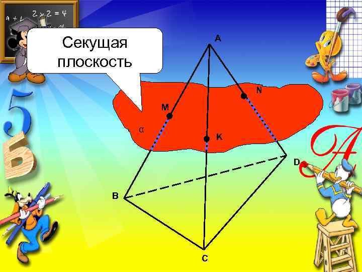 А Секущая плоскость N M α K D В С 