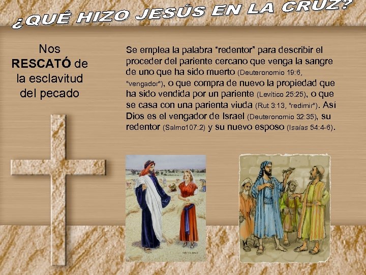 Nos RESCATÓ de la esclavitud del pecado Se emplea la palabra “redentor” para describir