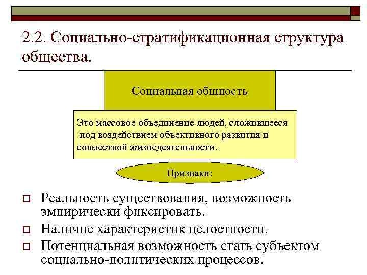 2. 2. Социально-стратификационная структура общества. Социальная общность Это массовое объединение людей, сложившееся под воздействием