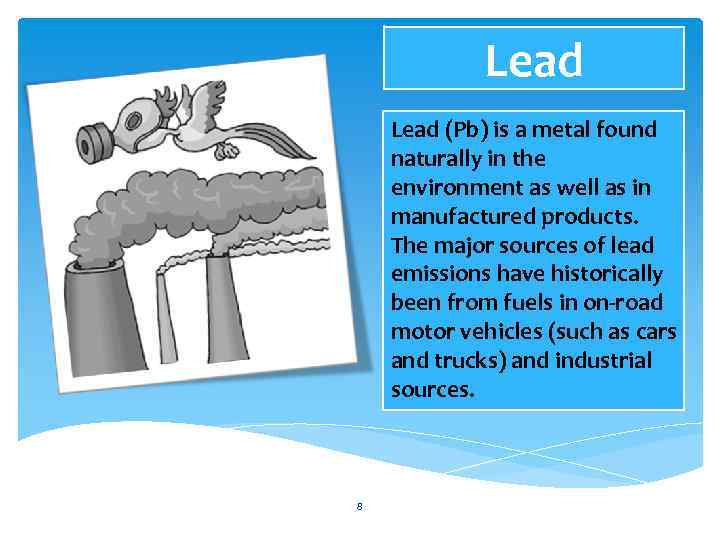 Lead (Pb) is a metal found naturally in the environment as well as in