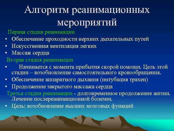 Алгоритм реанимационных мероприятий Первая стадия реанимации • Обеспечение проходности верхних дыхательных путей • Искусственная