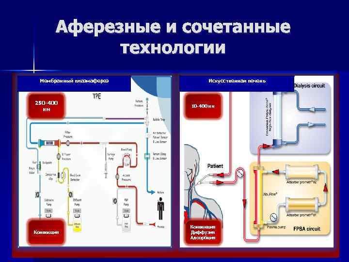 Аферезные и сочетанные технологии Мембранный плазмаферез Искусственная печень 250 -400 нм 10 -400 нм