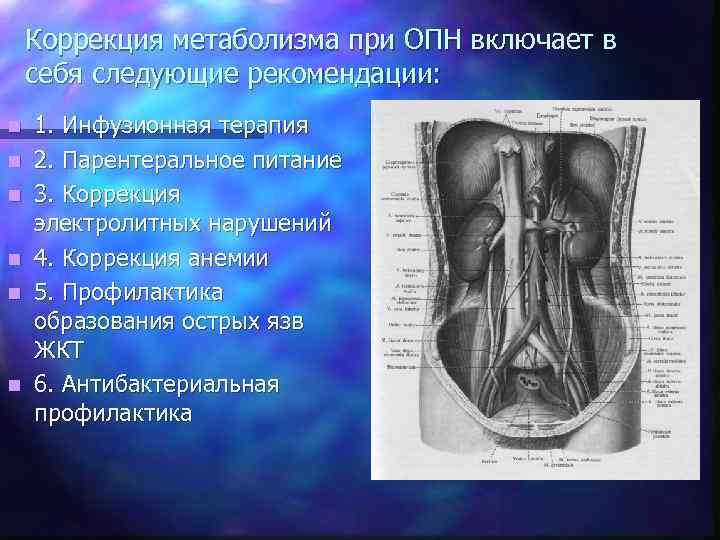 Коррекция метаболизма при ОПН включает в себя следующие рекомендации: n n n 1. Инфузионная