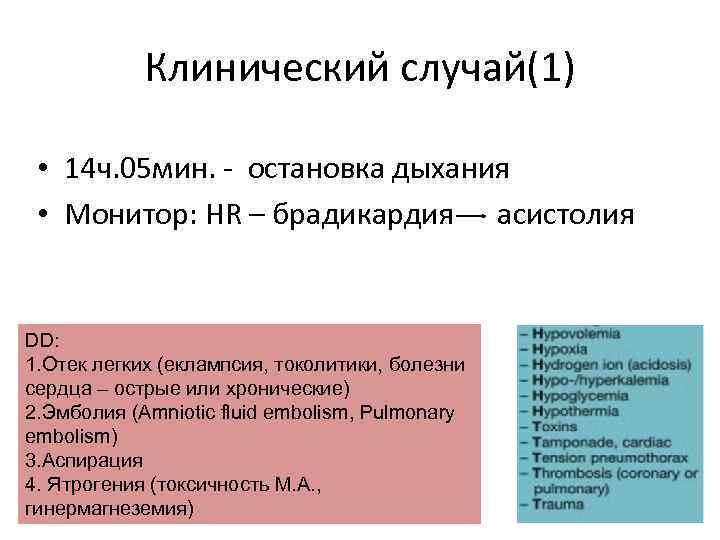 Клинический случай(1) • 14 ч. 05 мин. - остановка дыхания • Монитор: HR –