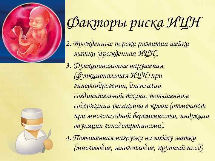 Факторы риска ИЦН 2. Врожденные пороки развития шейки матки (врожденная ИЦН). 3. Функциональные нарушения
