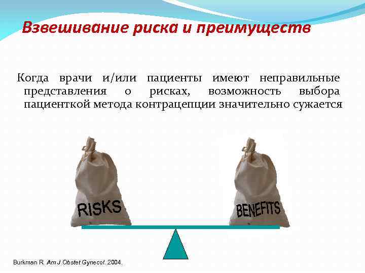 Взвешивание риска и преимуществ Когда врачи и/или пациенты имеют неправильные представления о рисках, возможность