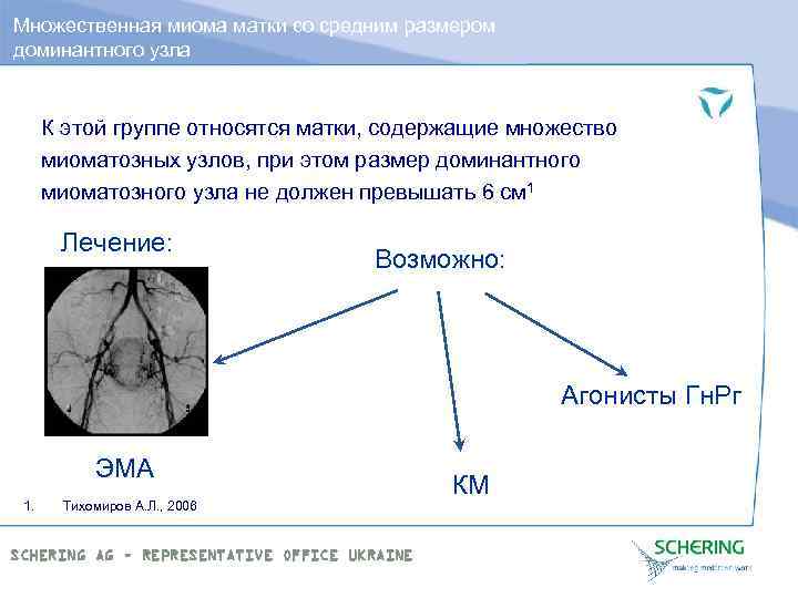 Множественная миома матки со средним размером доминантного узла К этой группе относятся матки, содержащие