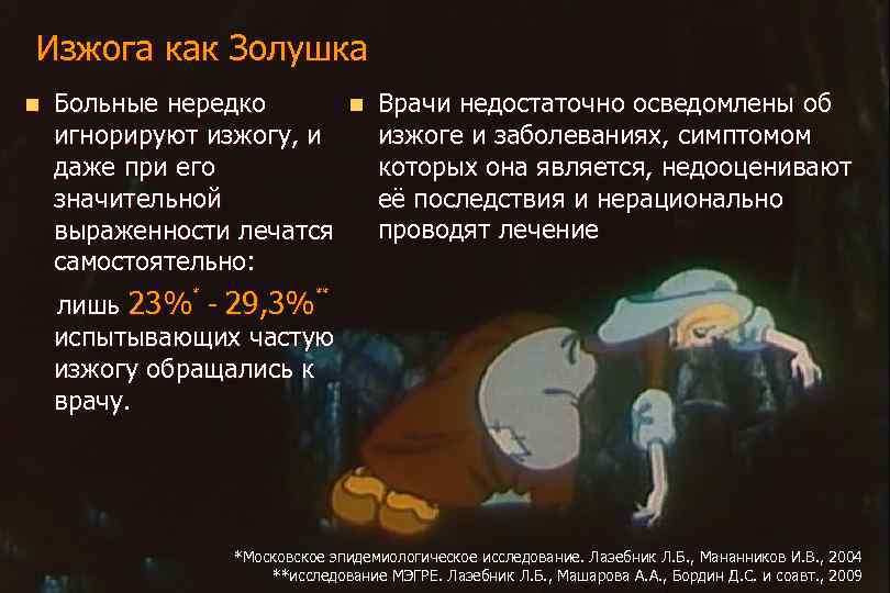 Изжога как Золушка n n Врачи недостаточно осведомлены об Больные нередко изжоге и заболеваниях,