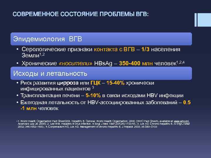 СОВРЕМЕННОЕ СОСТОЯНИЕ ПРОБЛЕМЫ ВГВ: Эпидемиология ВГВ • Серологические признаки контакта с ВГВ – 1/3
