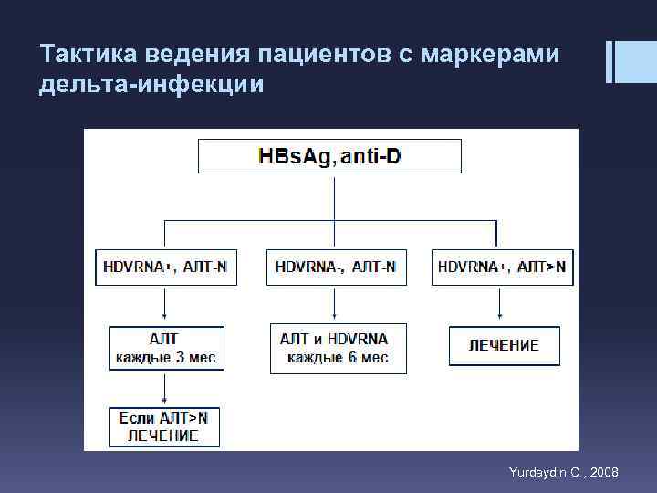 Тактика ведения пациентов с маркерами дельта-инфекции Yurdaydin C. , 2008 