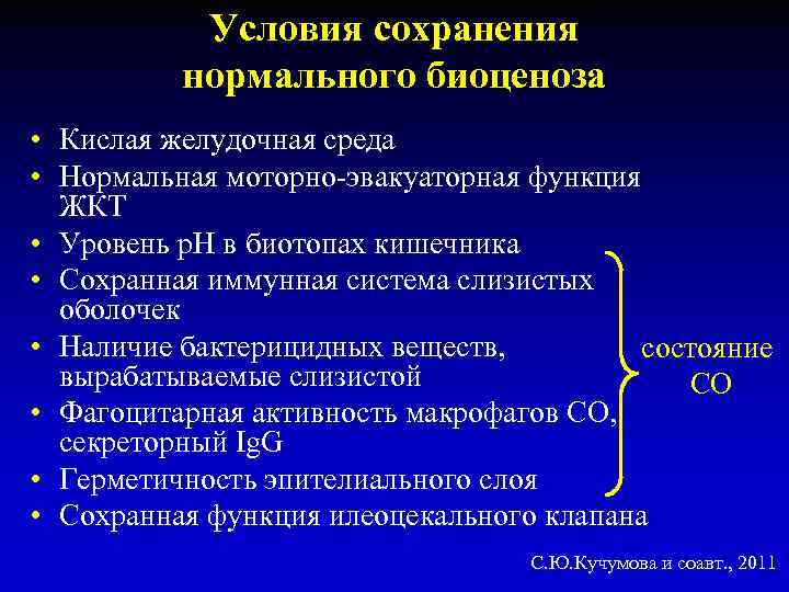 Условия сохранения нормального биоценоза • Кислая желудочная среда • Нормальная моторно-эвакуаторная функция ЖКТ •