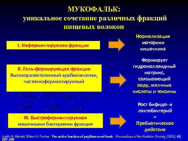 МУКОФАЛЬК: уникальное сочетание различных фракций пищевых волокон I. Неферментируемая фракция II. Гель-формирующая фракция Высокоразветвленный