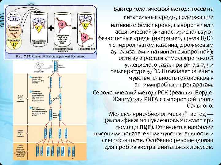 Бактериологический метод: посев на питательные среды, содержащие нативные белки крови, сыворотки или асцитической жидкости;