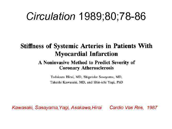 Circulation 1989; 80; 78 -86 Kawasaki, Sasayama, Yagi, Asakawa, Hirai 　　Cardio Vas Res, 1987