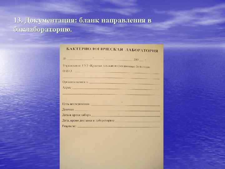 13. Документация: бланк направления в баклабораторию. 