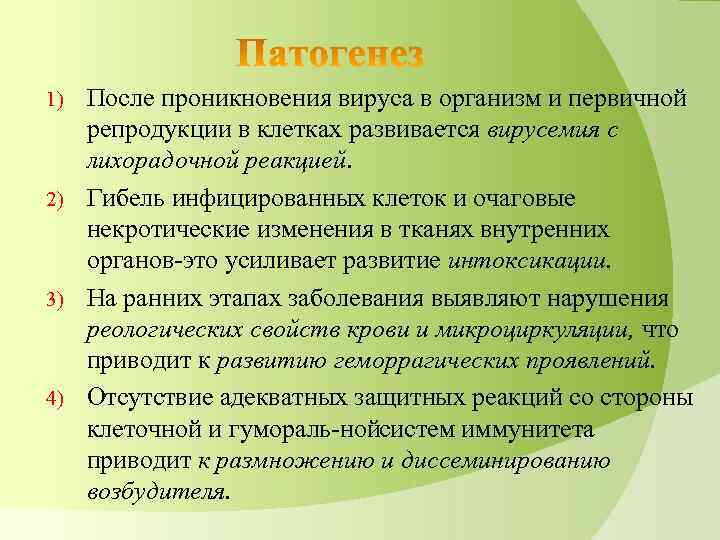 После проникновения вируса в организм и первичной репродукции в клетках развивается вирусемия с лихорадочной