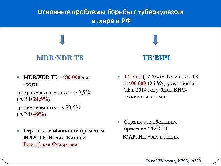 Основные проблемы борьбы с туберкулезом в мире и РФ MDR/XDR TB - 480 000