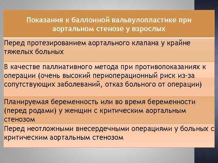 Показания к баллонной вальвулопластике при аортальном стенозе у взрослых Перед протезированием аортального клапана у