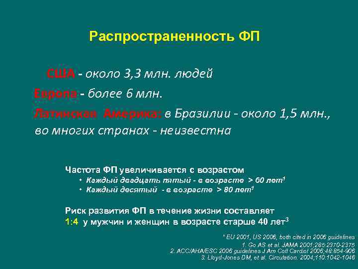 Распространенность ФП США - около 3, 3 млн. людей Европа - более 6 млн.