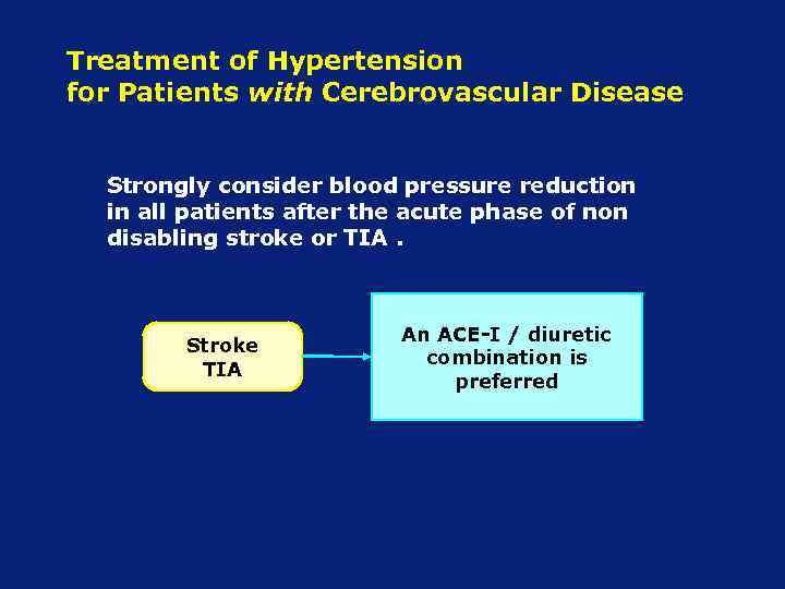 Treatment of Hypertension for Patients with Cerebrovascular Disease Strongly consider blood pressure reduction in